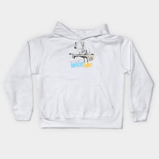 White rabbit hacking day cartoon design Kids Hoodie